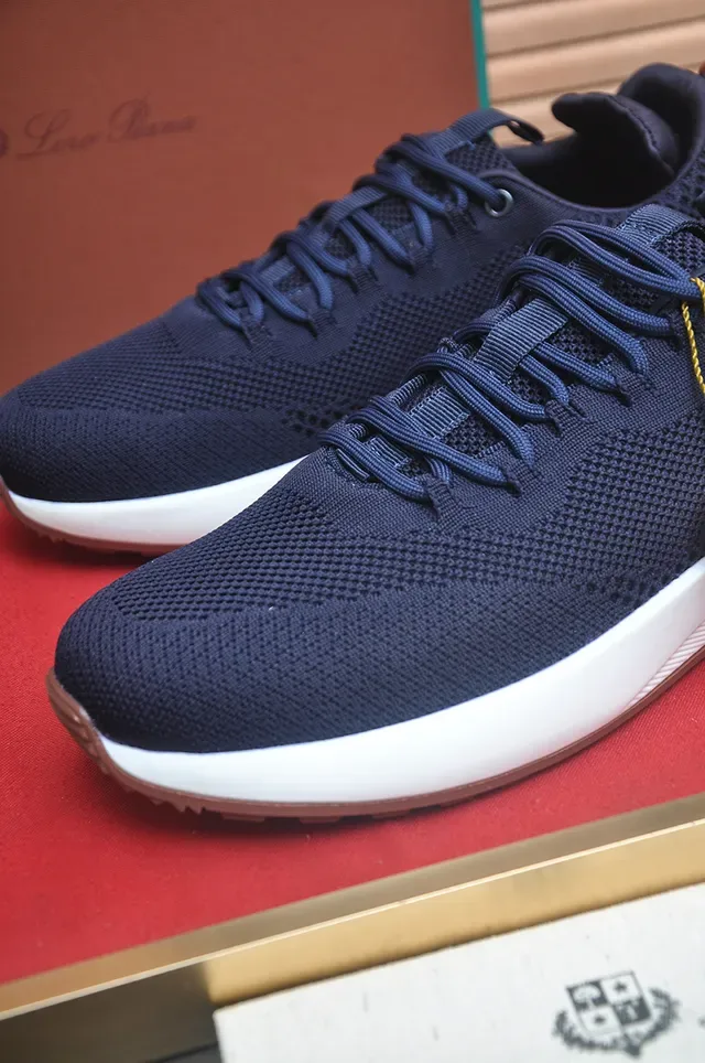 Navy Brown Knit Upper White Midsole Sneakers 2