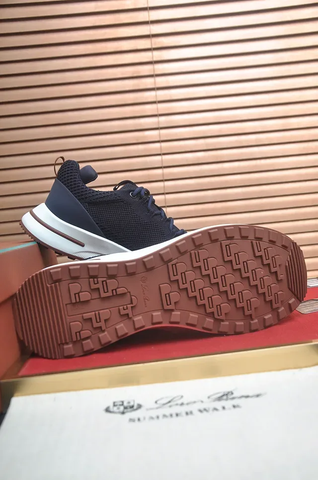 Navy Brown Knit Upper White Midsole Sneakers 3