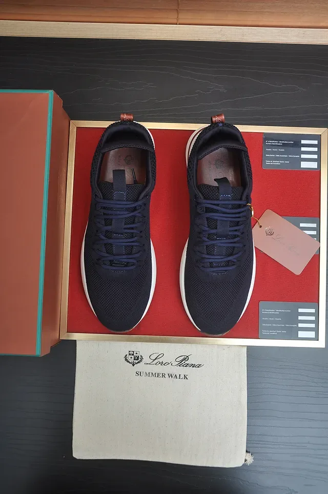 Navy Brown Knit Upper White Midsole Sneakers 5