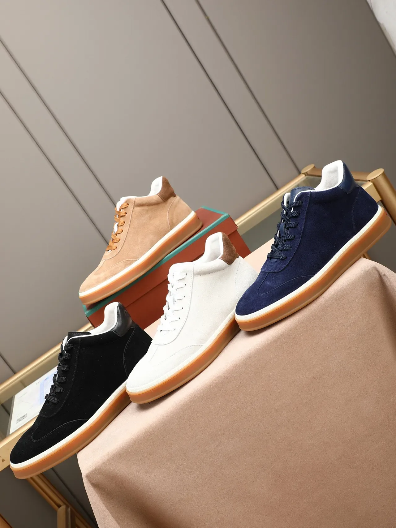 Navy Brown Suede Upper Gum Rubber Sole Sneakers 2