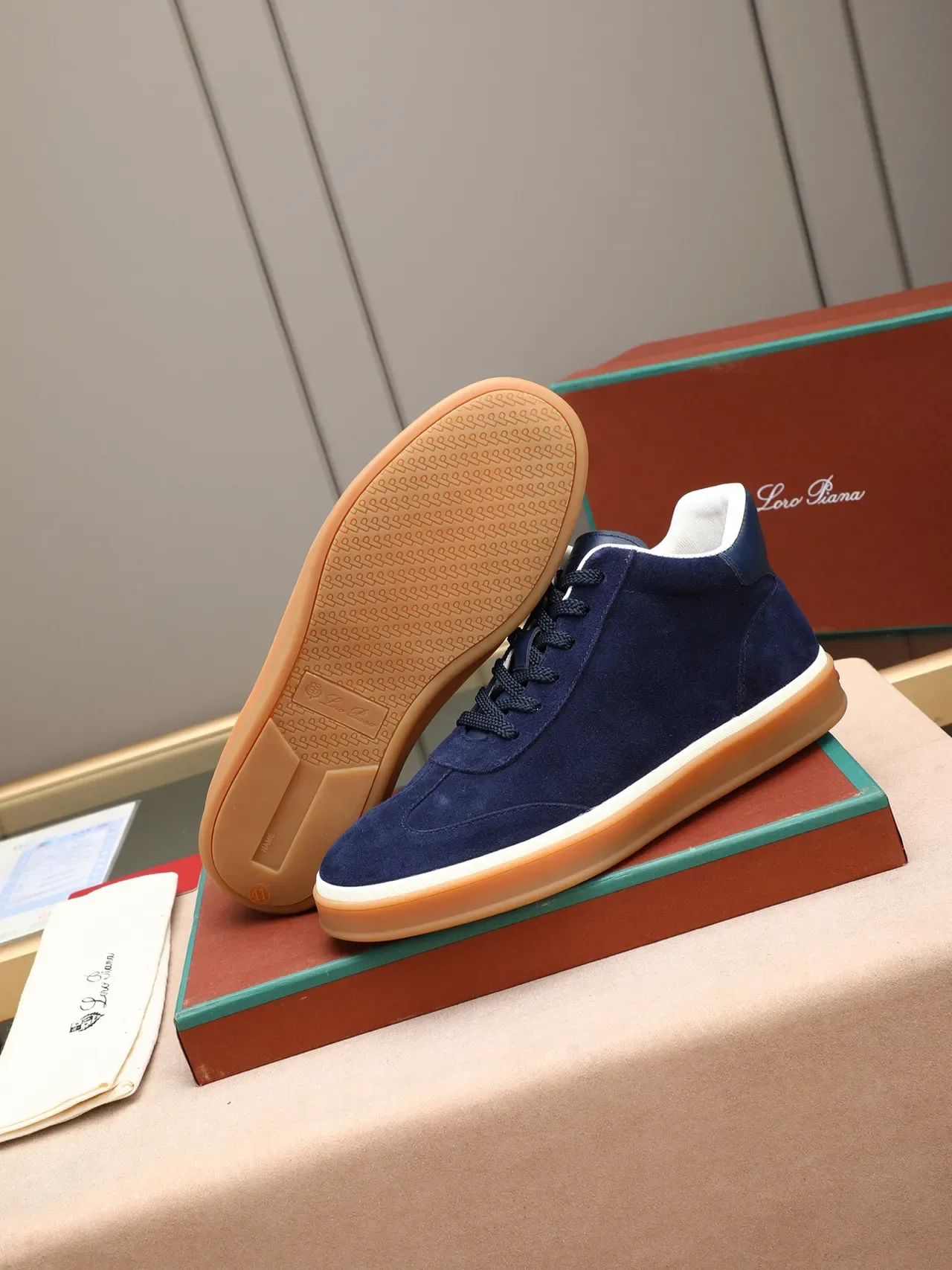 Navy Brown Suede Upper Gum Rubber Sole Sneakers 4