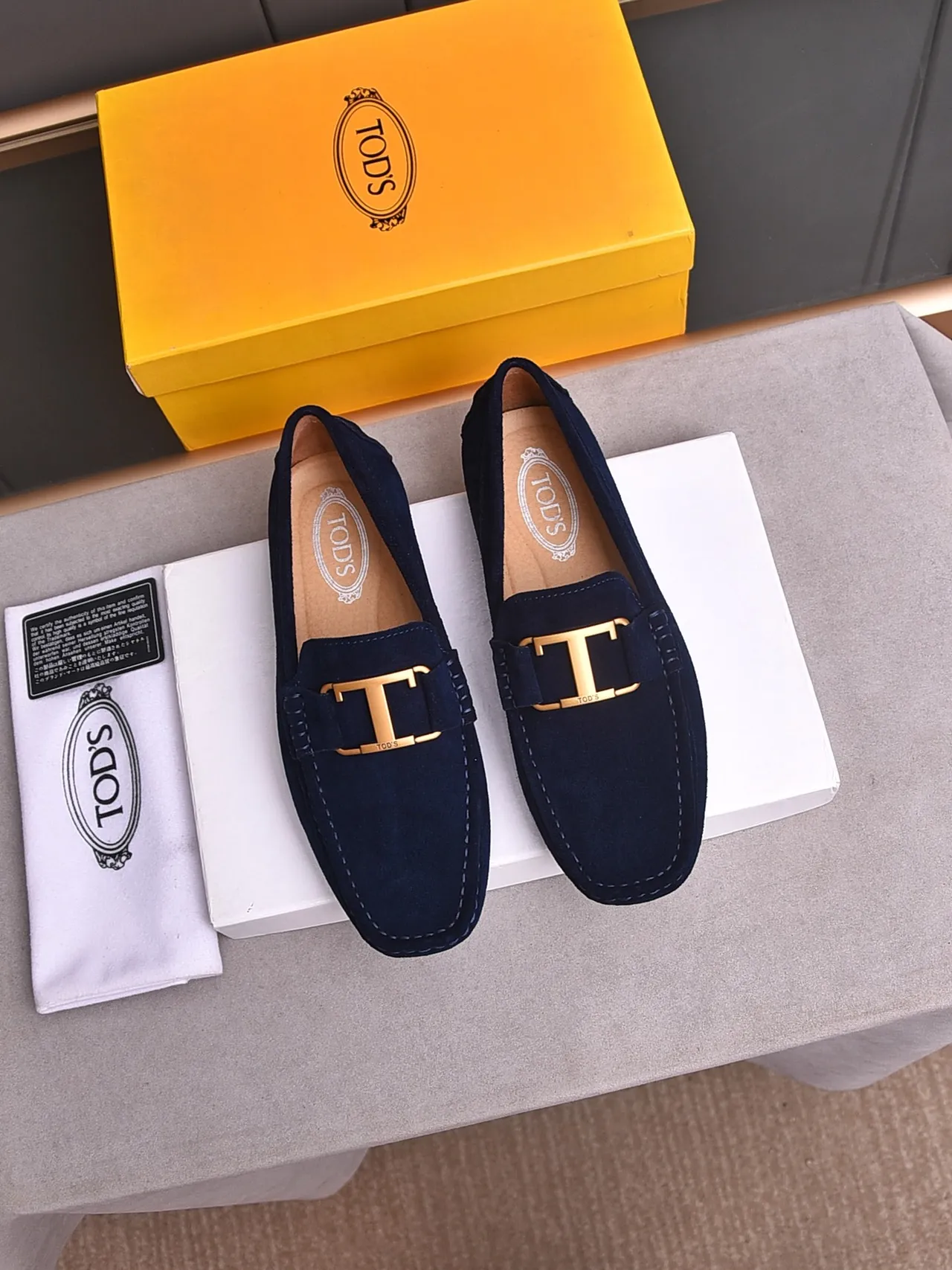 Navy Gold Suede Bit Hardware Loafer 3