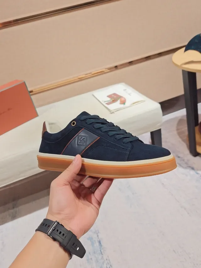 Navy Orange Suede Upper Gum Rubber Sole Sneakers 4