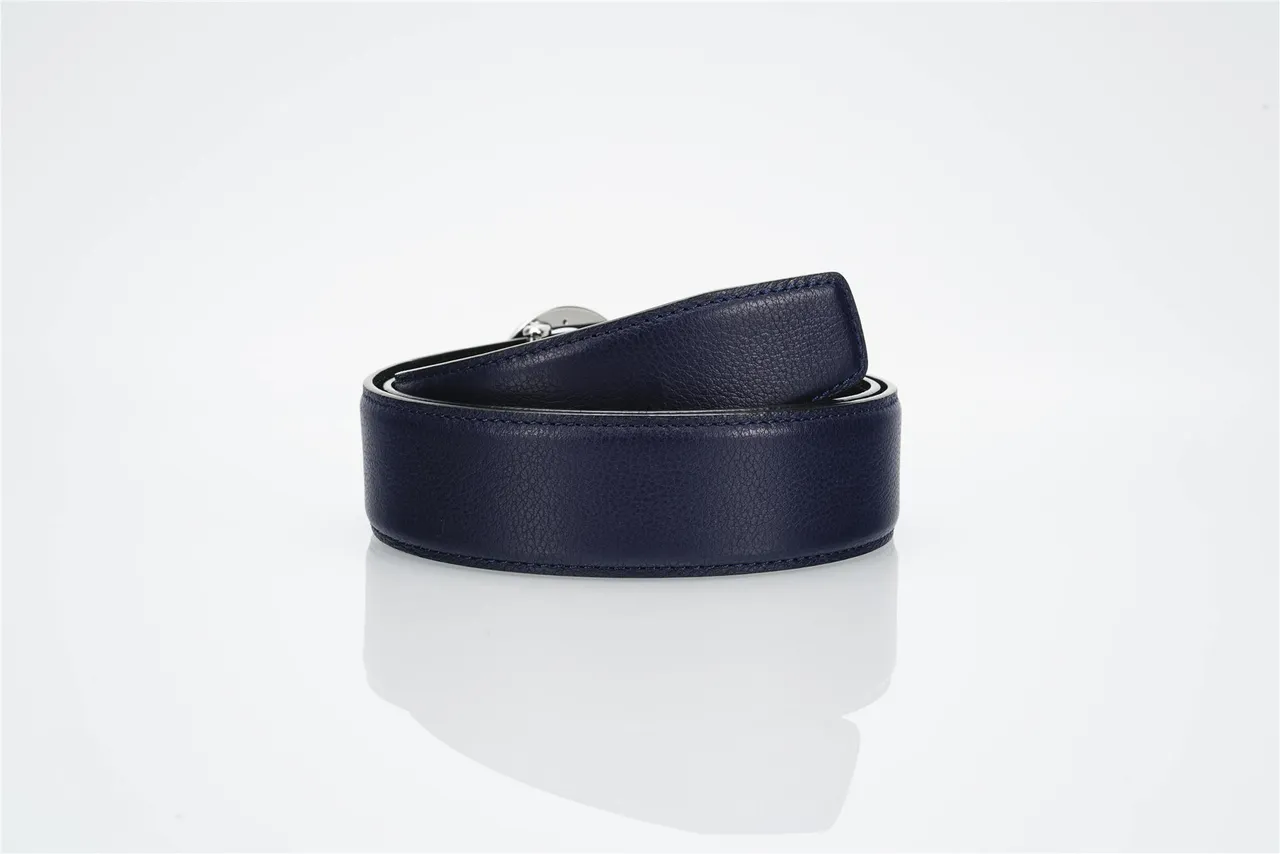Navy Silver Pebbled Eagle-Head Buckle Leather Belt 3