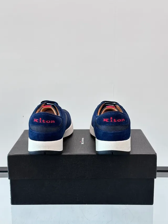 Navy Suede and Mesh Low-Top Lace-Up Sneakers 2
