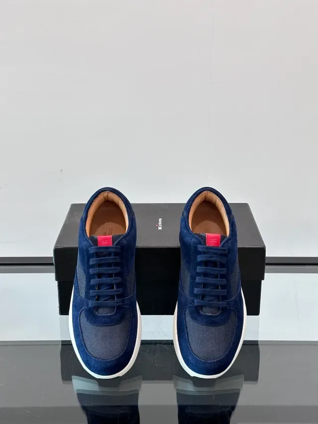 Navy Suede and Mesh Low-Top Lace-Up Sneakers 3