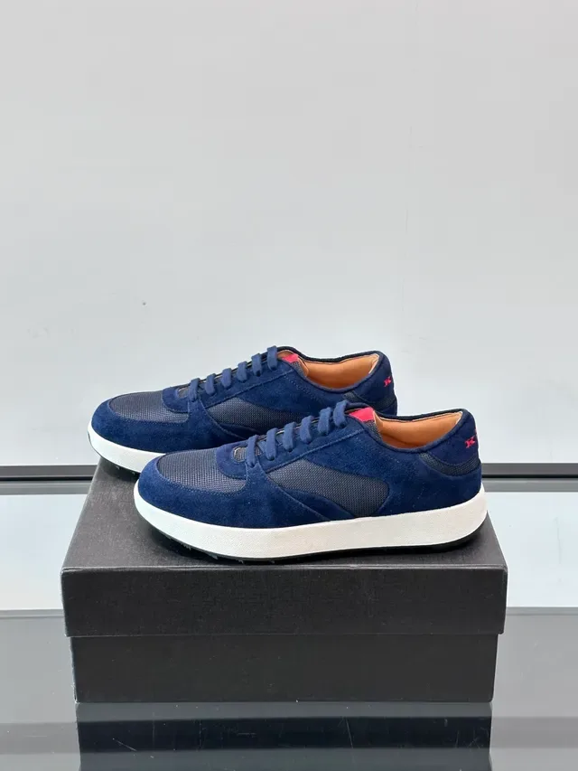Navy Suede and Mesh Low-Top Lace-Up Sneakers 4