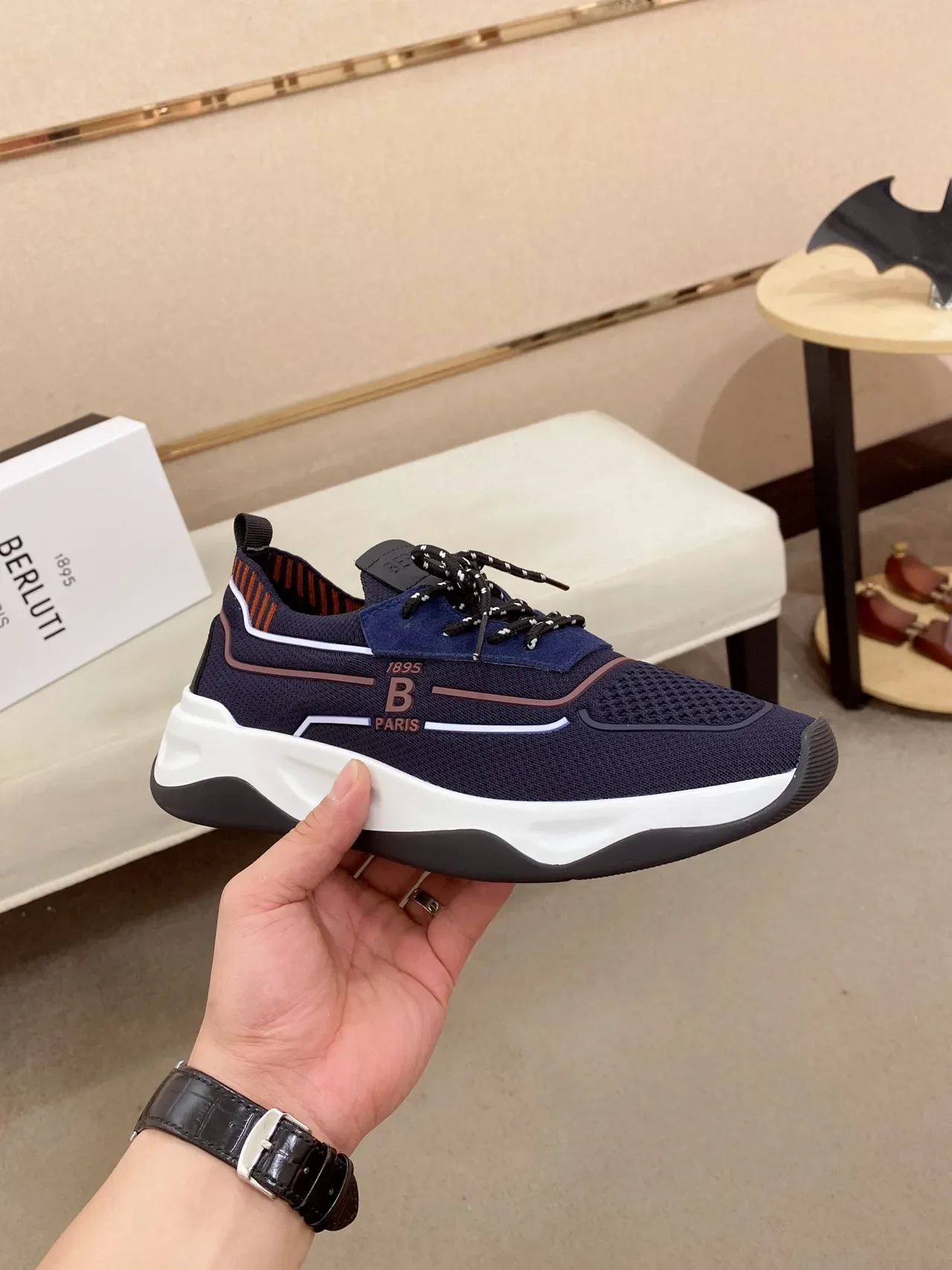 Navy White Mesh Upper Sculpted Midsole Sneakers 5