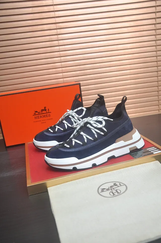 Navy White Sock-Fit Collar Layered Geometric Sole Sneakers 5
