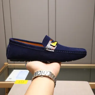 Navy Yellow Suede Metallic Buckle Accent Loafer