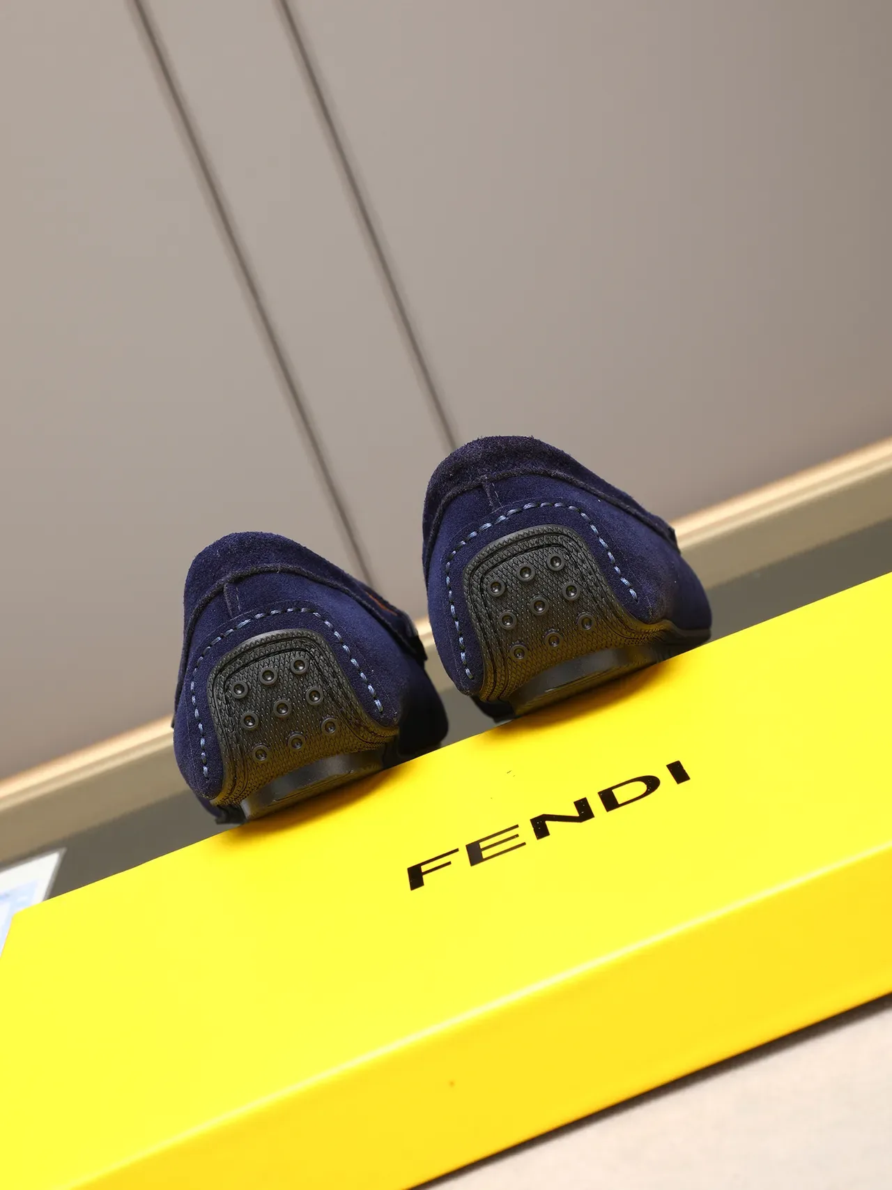 Navy Yellow Suede Metallic Buckle Accent Loafer 3