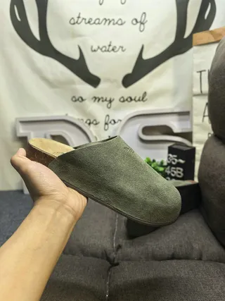 Olive Green Suede Cork Sole Slipper 5