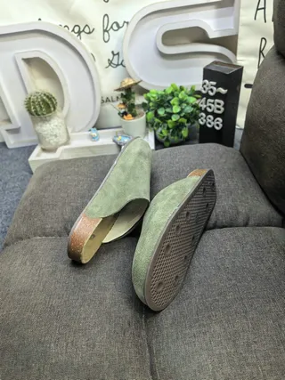 Olive Green Suede Cork Sole Slipper 6