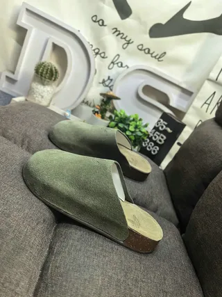 Olive Green Suede Cork Sole Slipper 7