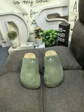 Olive Green Suede Cork Sole Slipper 10