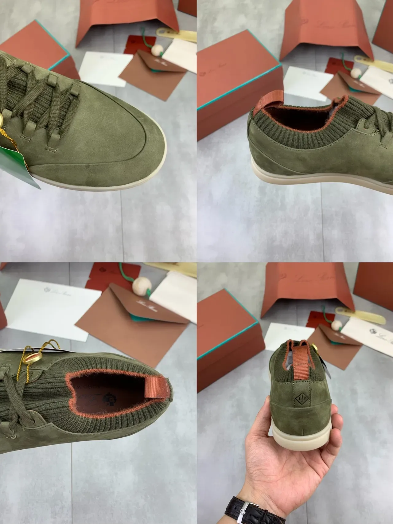 Olive Green Suede Knit Collar Lifestyle Sneakers 2
