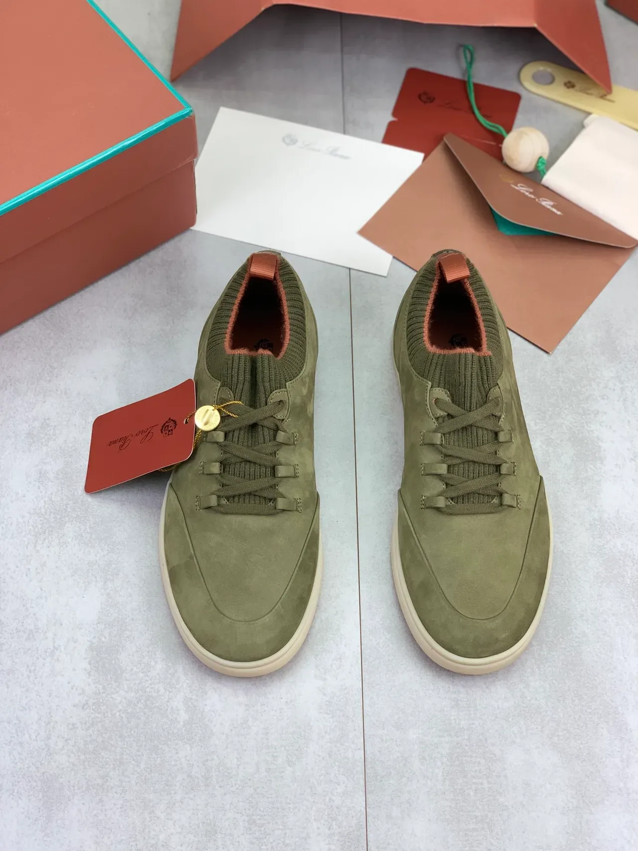 Olive Green Suede Knit Collar Lifestyle Sneakers 4