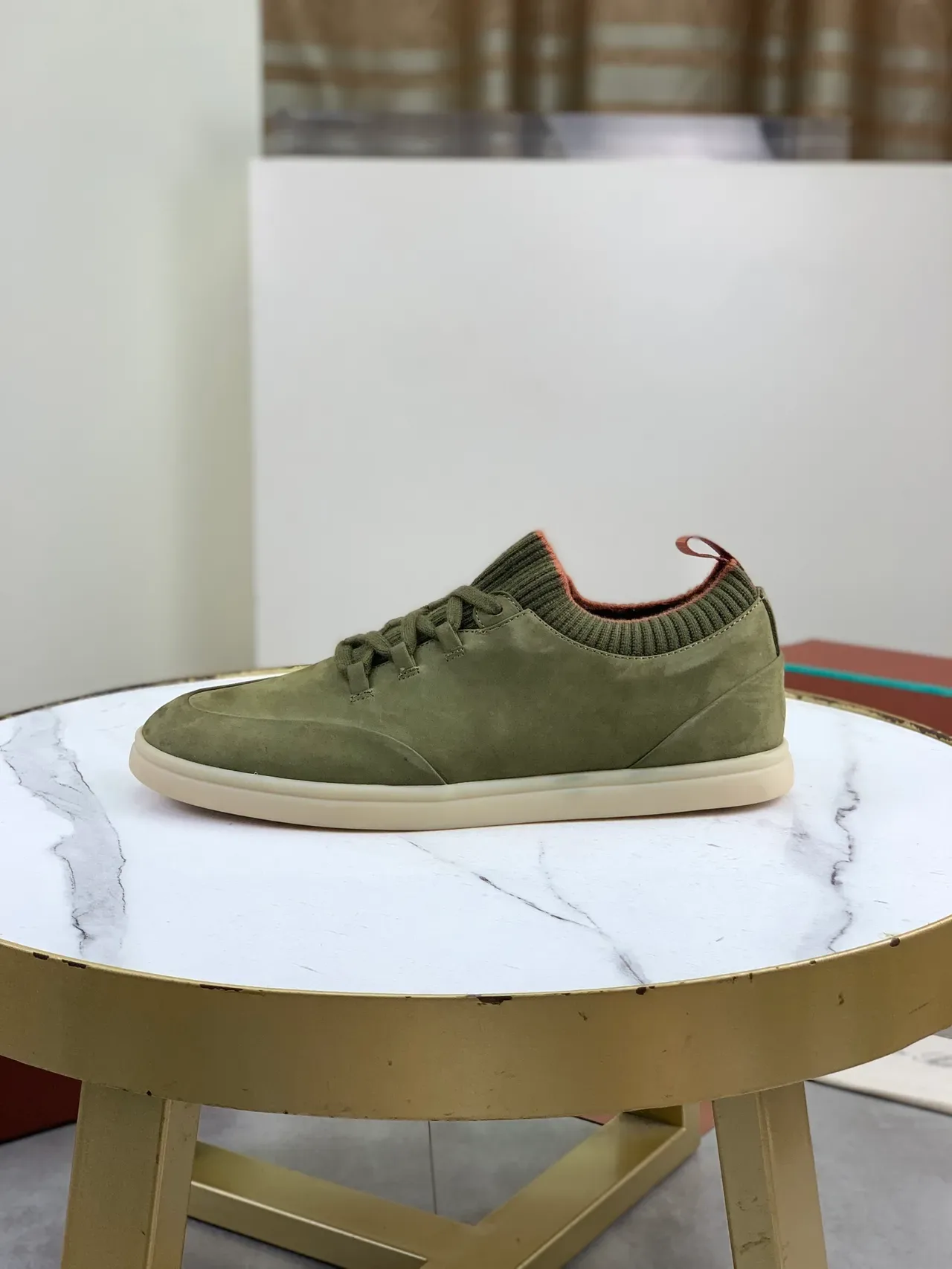 Olive Green Suede Knit Collar Lifestyle Sneakers 5