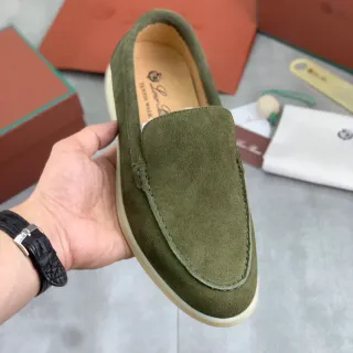橄榄绿麂皮缝制莫卡辛套脚乐福鞋