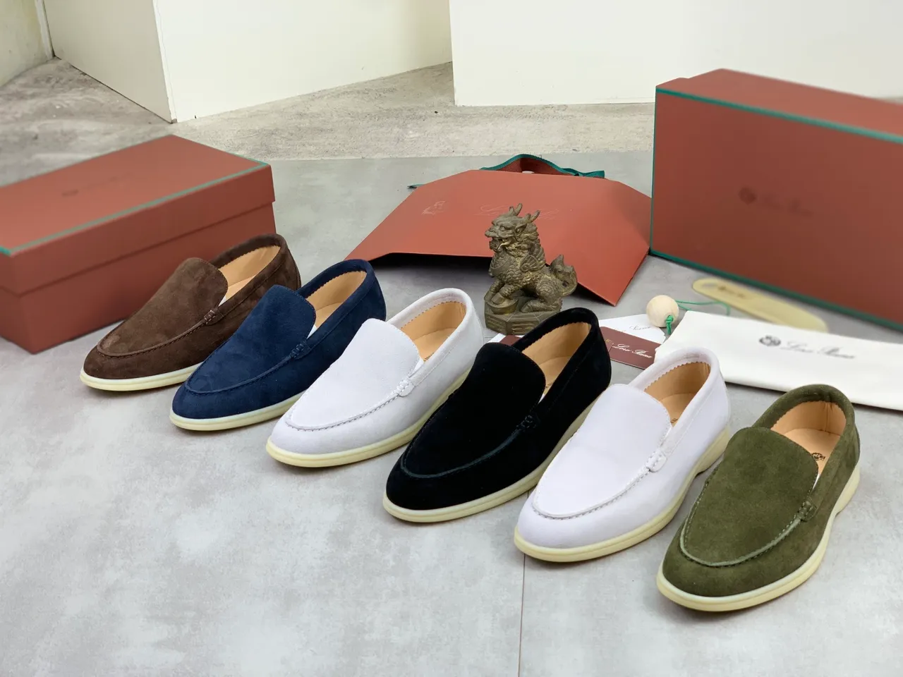 Olive Green Suede Moccasin-Stitched Slip-On Loafers 2