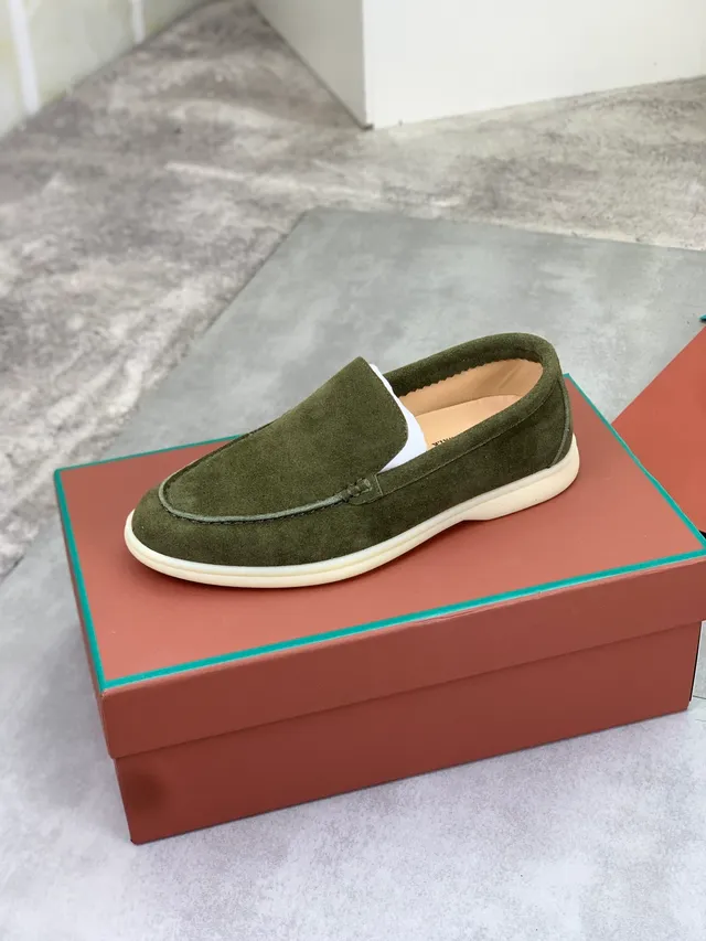 Olive Green Suede Moccasin-Stitched Slip-On Loafers 5