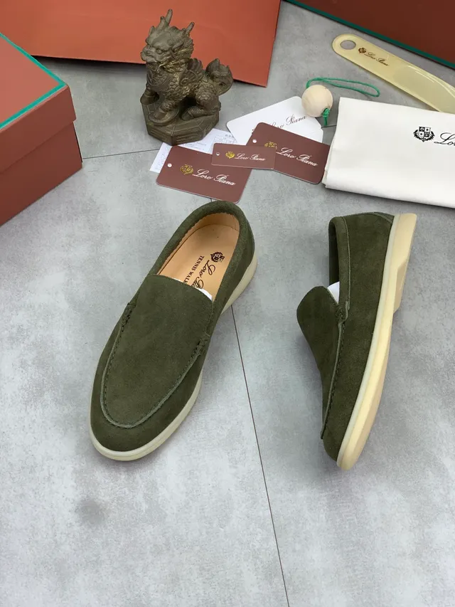 Olive Green Suede Moccasin-Stitched Slip-On Loafers 6