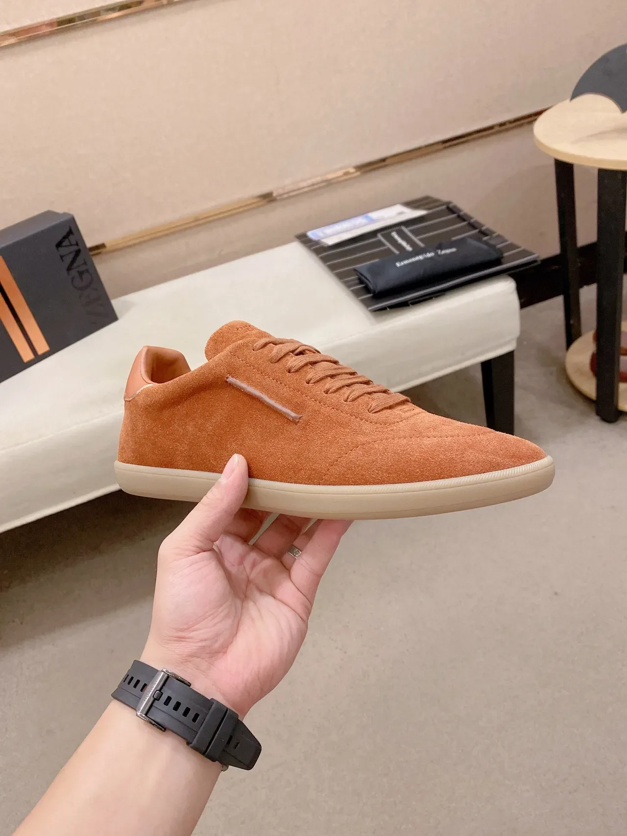 Orange Suede Low-Top Lace-Up Lifestyle Sneaker 5