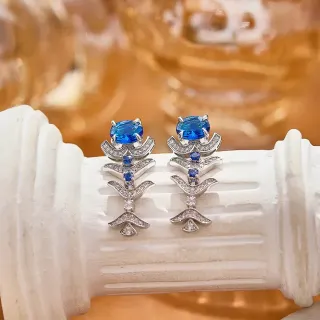 Ornate Blue Gemstone and Pavé Drop Earrings