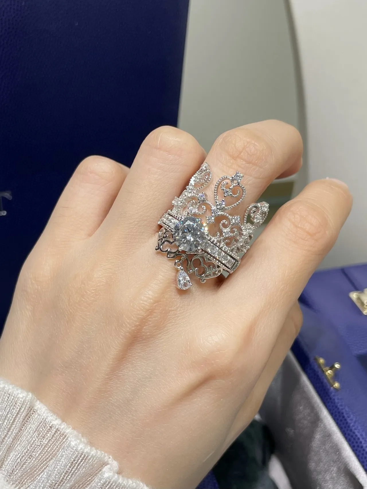 Ornate Crown Filigree Pavé Stone Ring 8