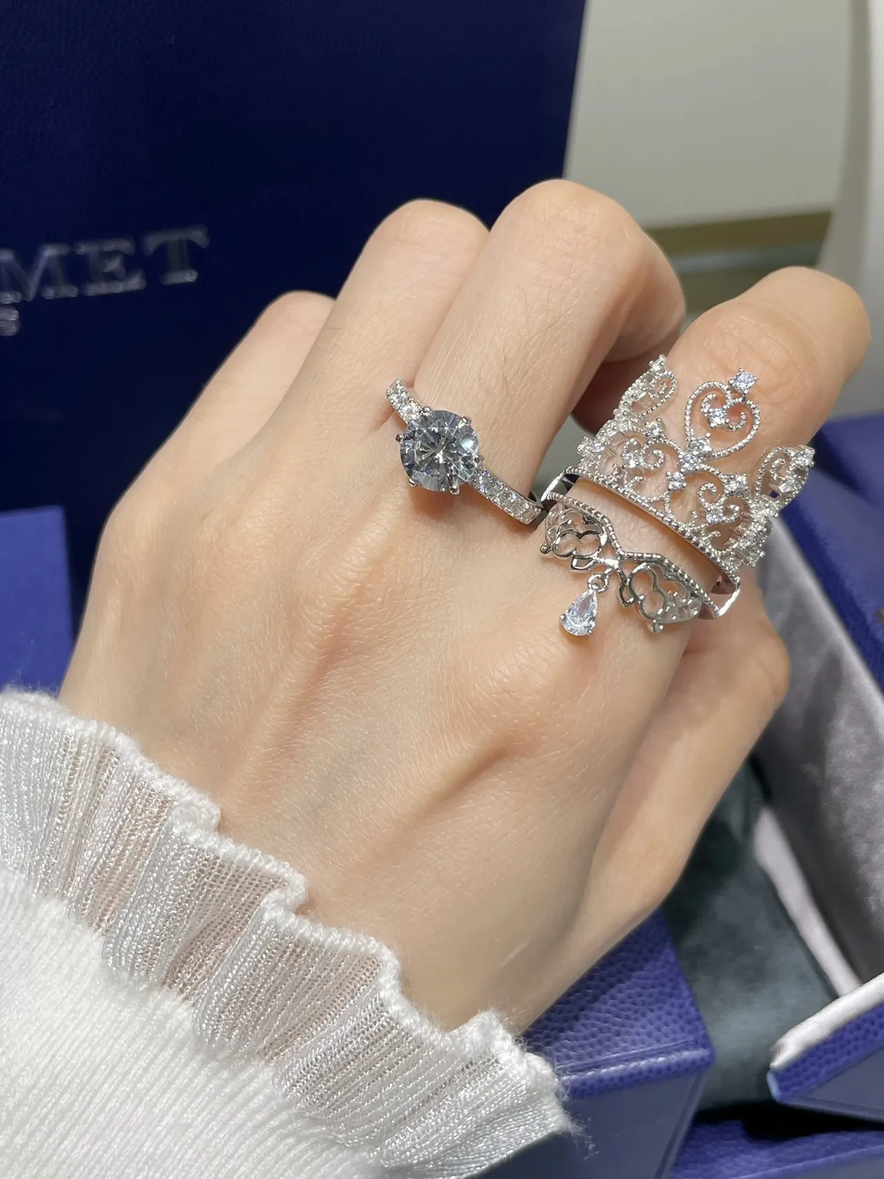 Ornate Crown Filigree Pavé Stone Ring 9