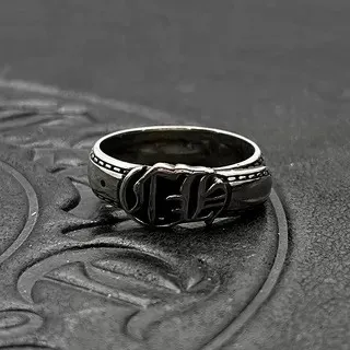 Oxidized Silver Ornate Emblem Ring