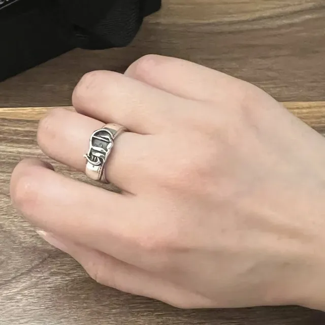 Oxidized Silver Ornate Emblem Ring 2