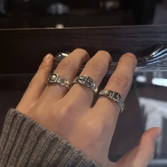 Oxidized Silver Ornate Emblem Ring 6