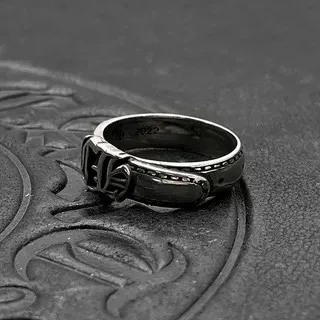 Oxidized Silver Ornate Emblem Ring 8
