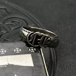 Oxidized Silver Ornate Emblem Ring 9