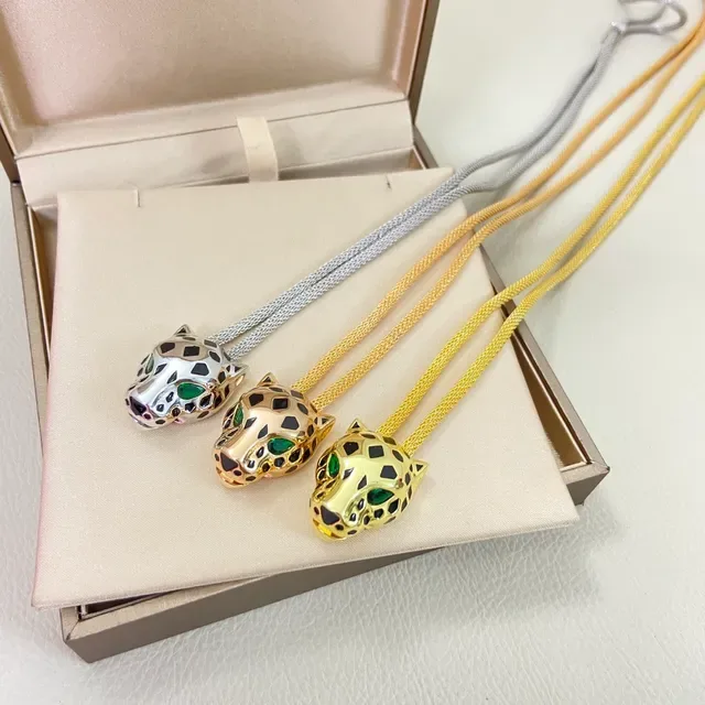 Panther-Head Enamel-Spotted Gemstone-Eyed Pendant Necklaces 2