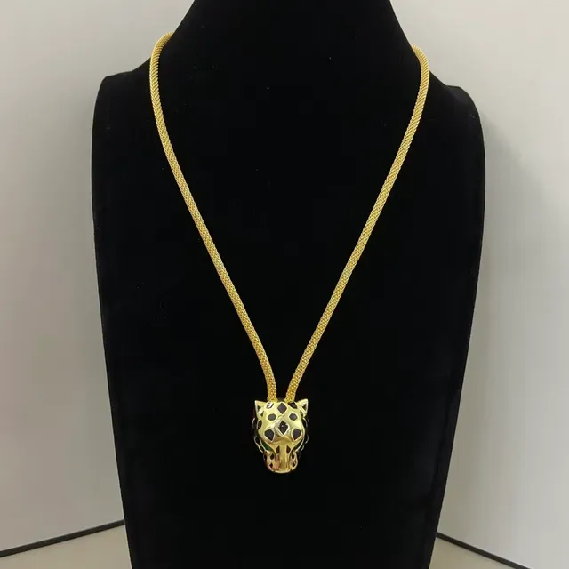Panther-Head Enamel-Spotted Gemstone-Eyed Pendant Necklaces 5
