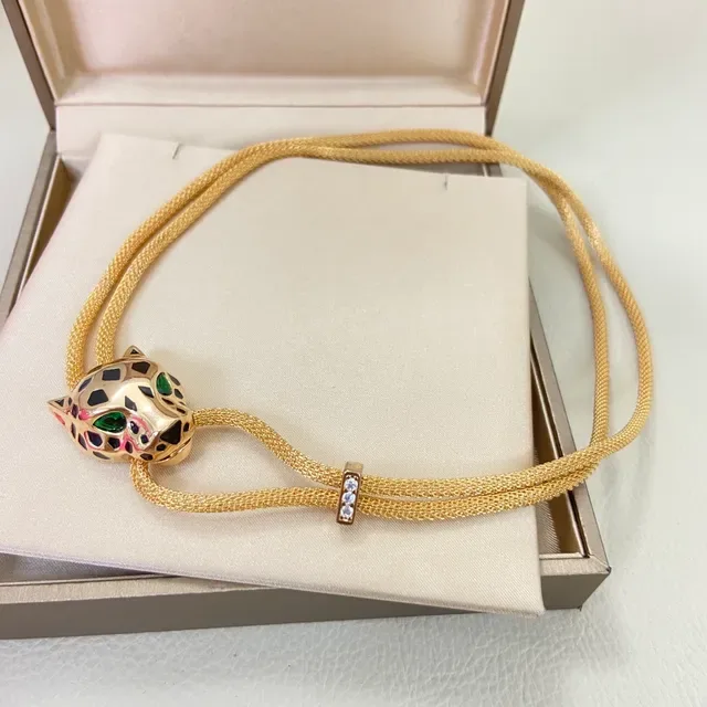 Panther-Head Enamel-Spotted Gemstone-Eyed Pendant Necklaces 9