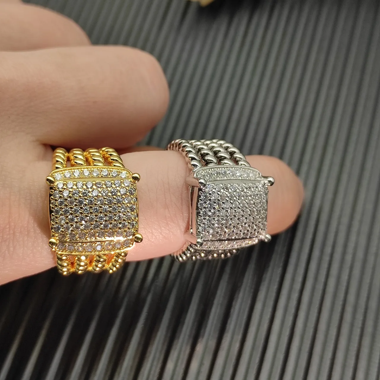 Pavé Diamond Cushion Face Twisted Rope Band Ring 2
