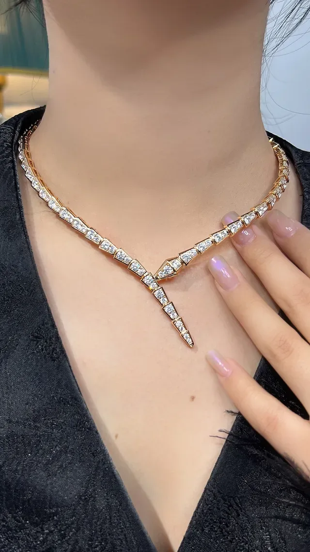 Pavé-Set Geometric V-Shape Diamond Necklace 2