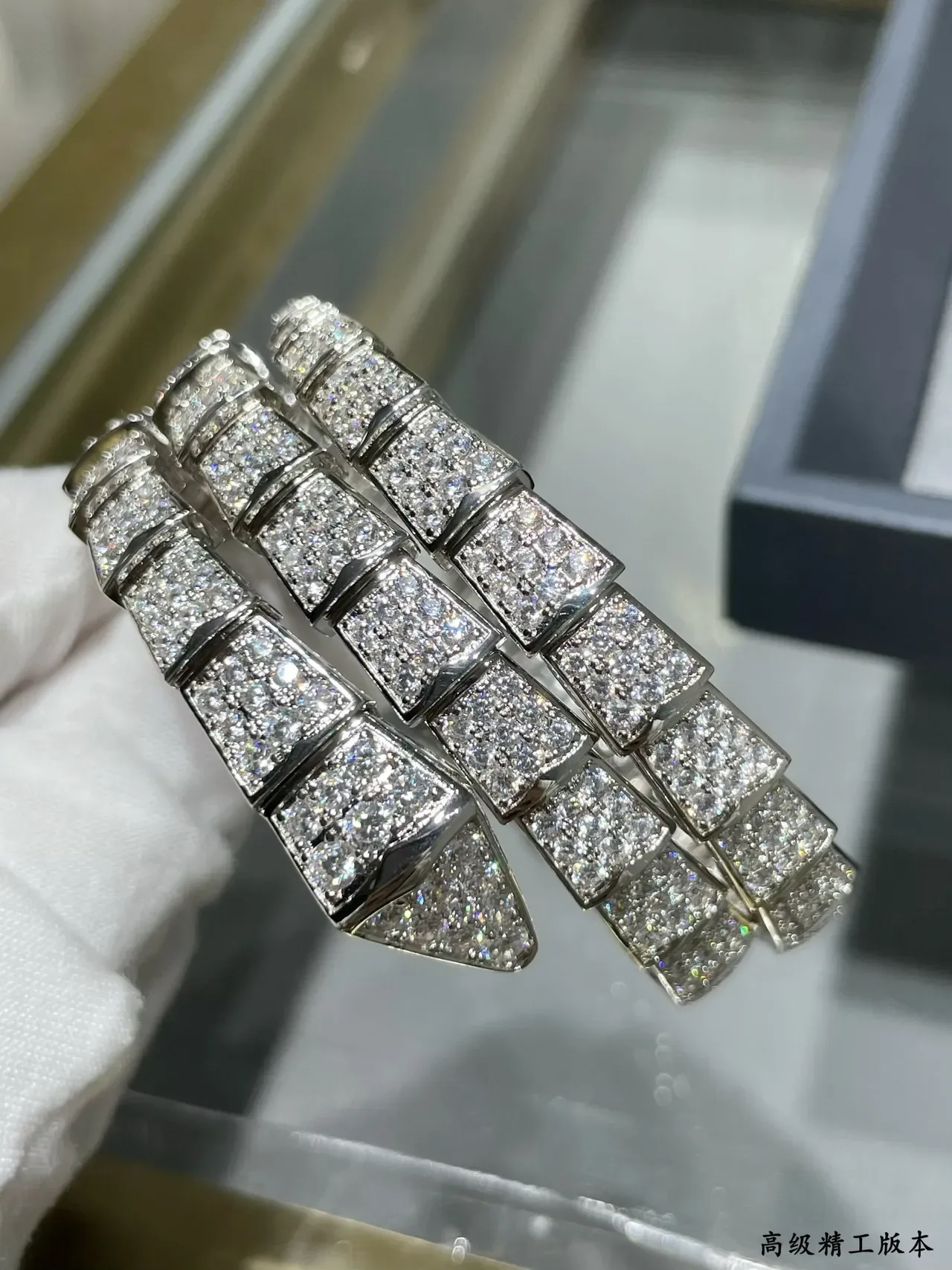 Pave-Set Multi-Row Geometric Bangle Bracelet 2