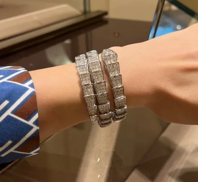 Pave-Set Multi-Row Geometric Bangle Bracelet 8