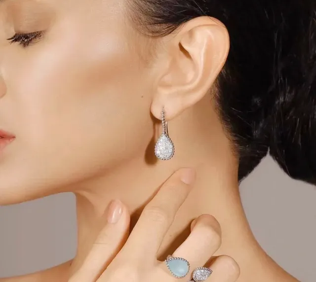 Pavé-Set Teardrop Crystal Dangling Earrings 9