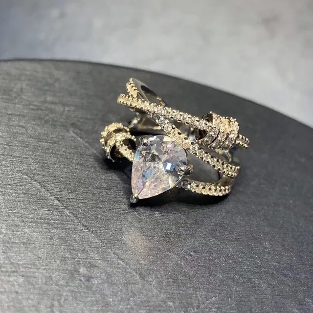 Pear-Cut Pavé Knot Motif Ring 7