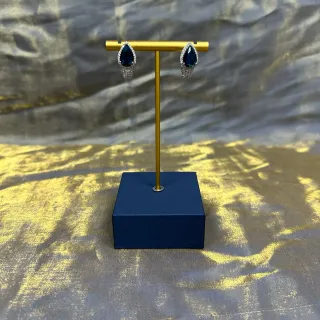 Pear-Shaped Blue Gemstone Pavé Halo Drop Earrings
