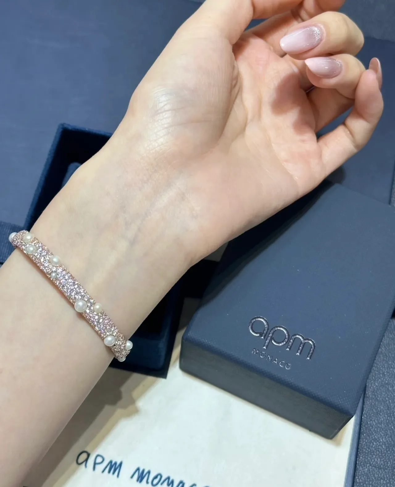 Pearl and Crystal Embellished Rose-Gold Cuff Bracelet 2