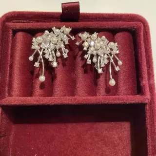 Pearl and Crystal Floral Branch Dangling Earrings