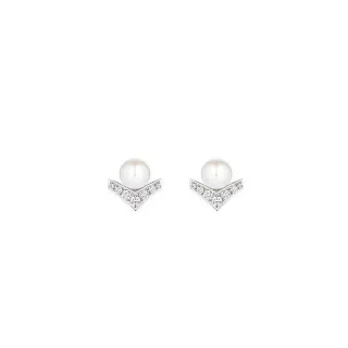 Pearl and Pavé V-Shape Stud Earrings