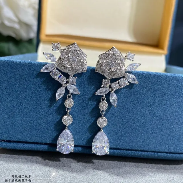 Piaget Rose Floral Teardrop Drop Earrings 3