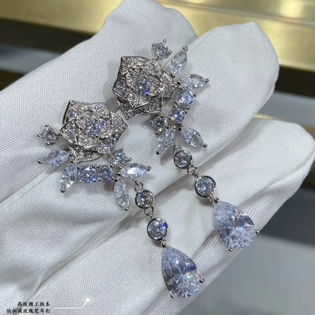 Piaget Rose Floral Teardrop Drop Earrings 5